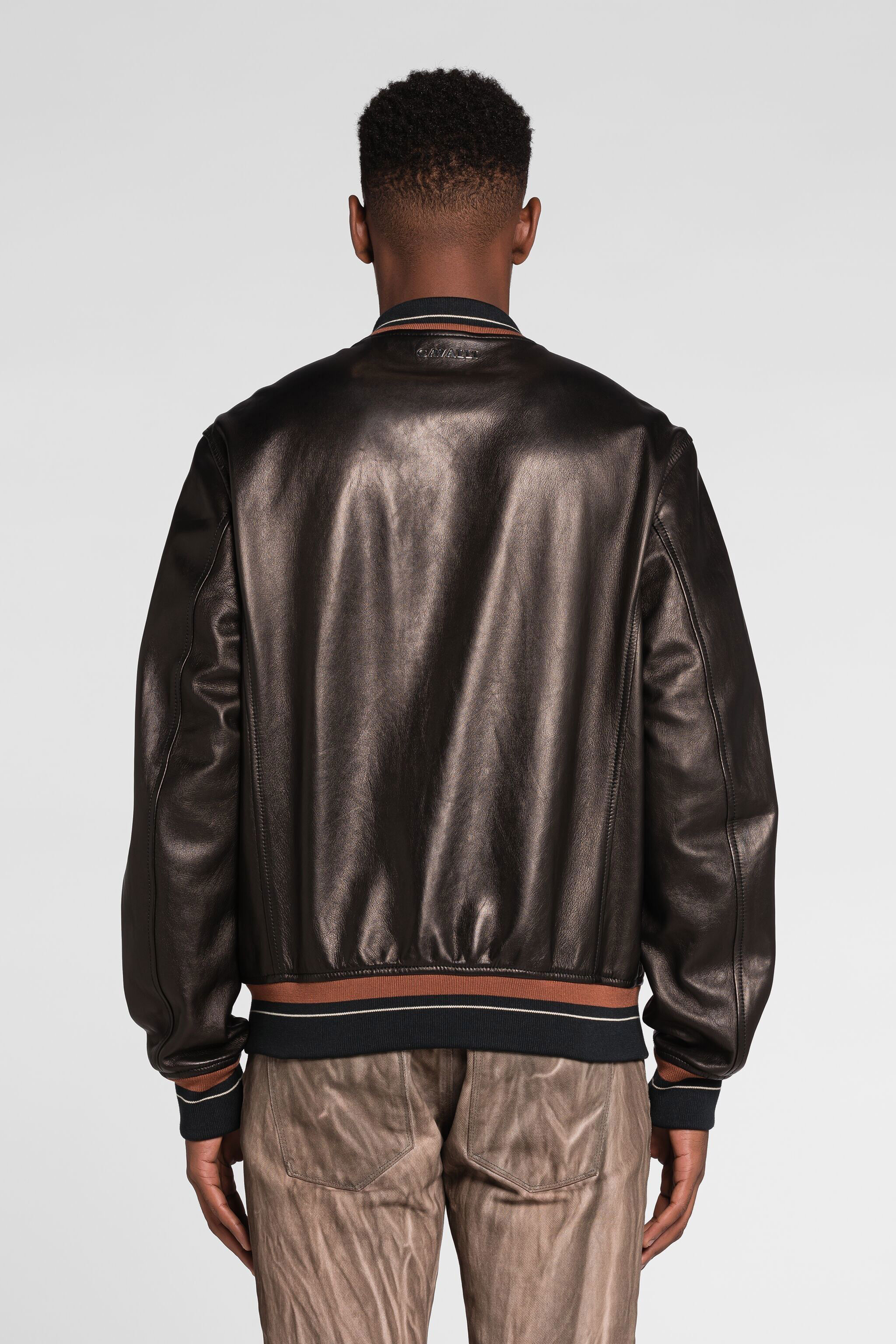 Zip-up leather bomber jacket | BLACK | Sale | Roberto Cavalli TZ