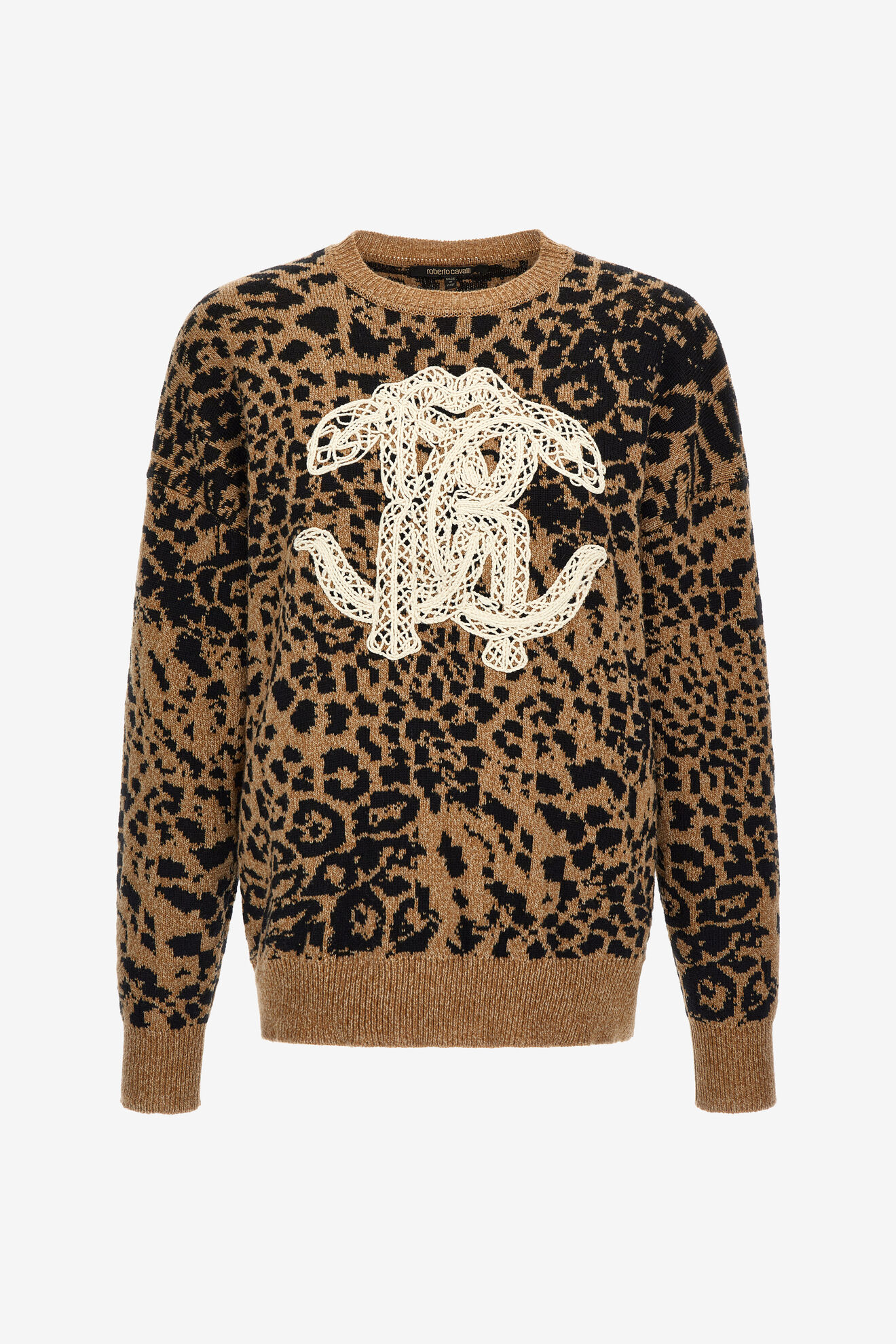 Roberto Cavalli Ladies Black Lucky Leopard Print Sweatshirt, Size Large  IQT668-CF048-05051 8051121966463 - Apparel - Jomashop