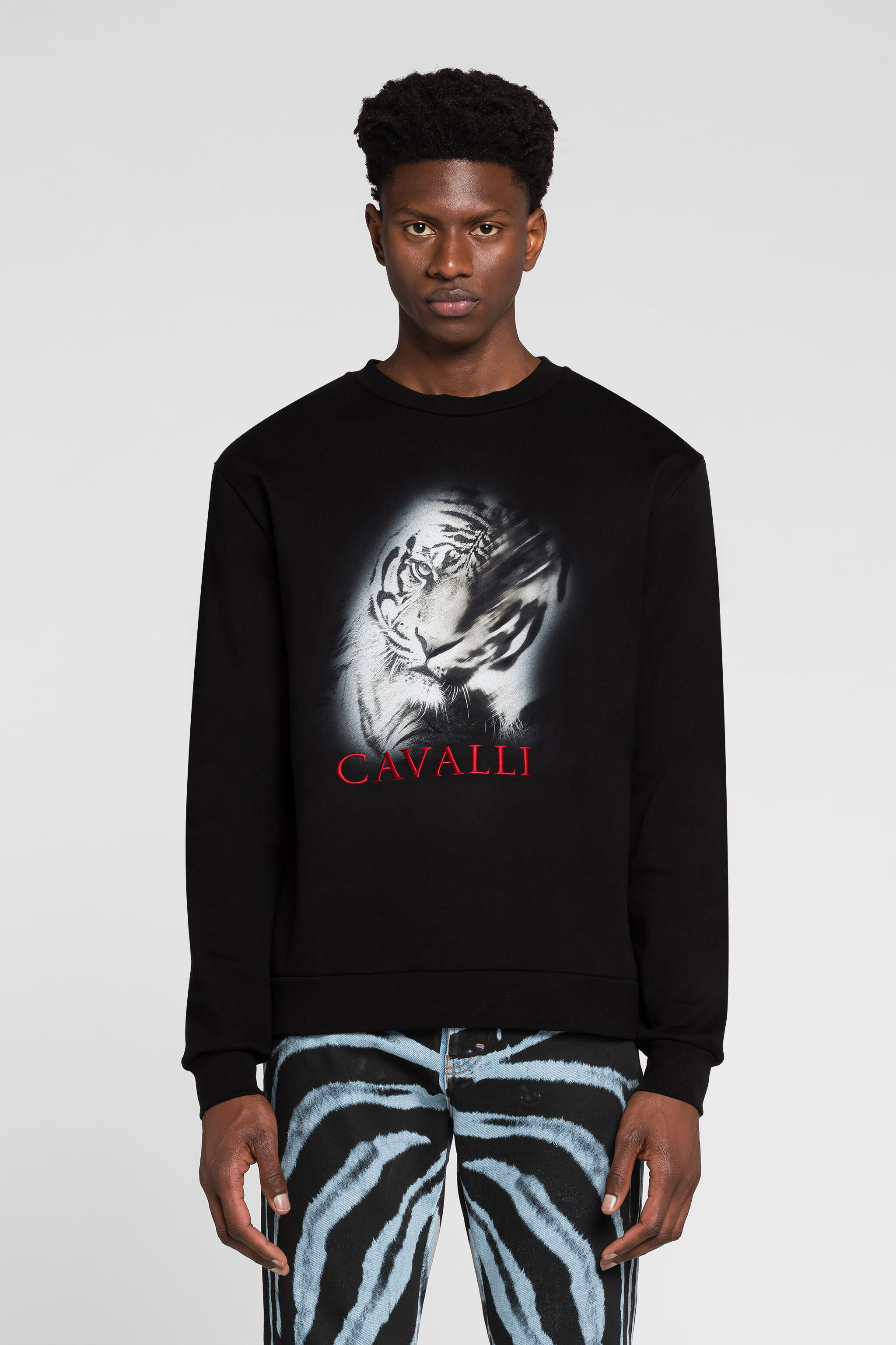 Tiger-Print Cotton Sweatshirt | BLACK | Last chance | Roberto