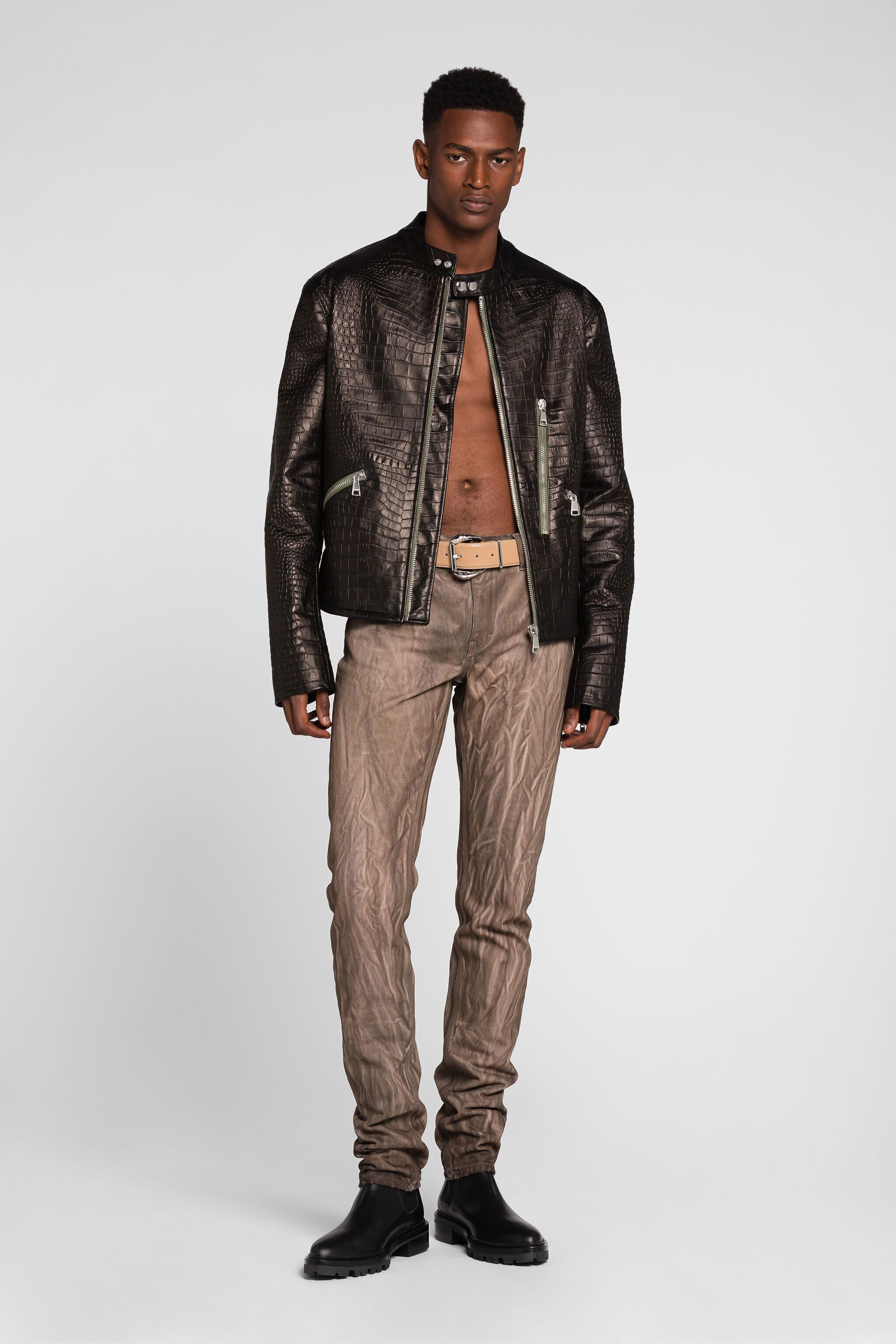 Snakeskin-effect leather jacket | BLACK | Sale | Roberto Cavalli US