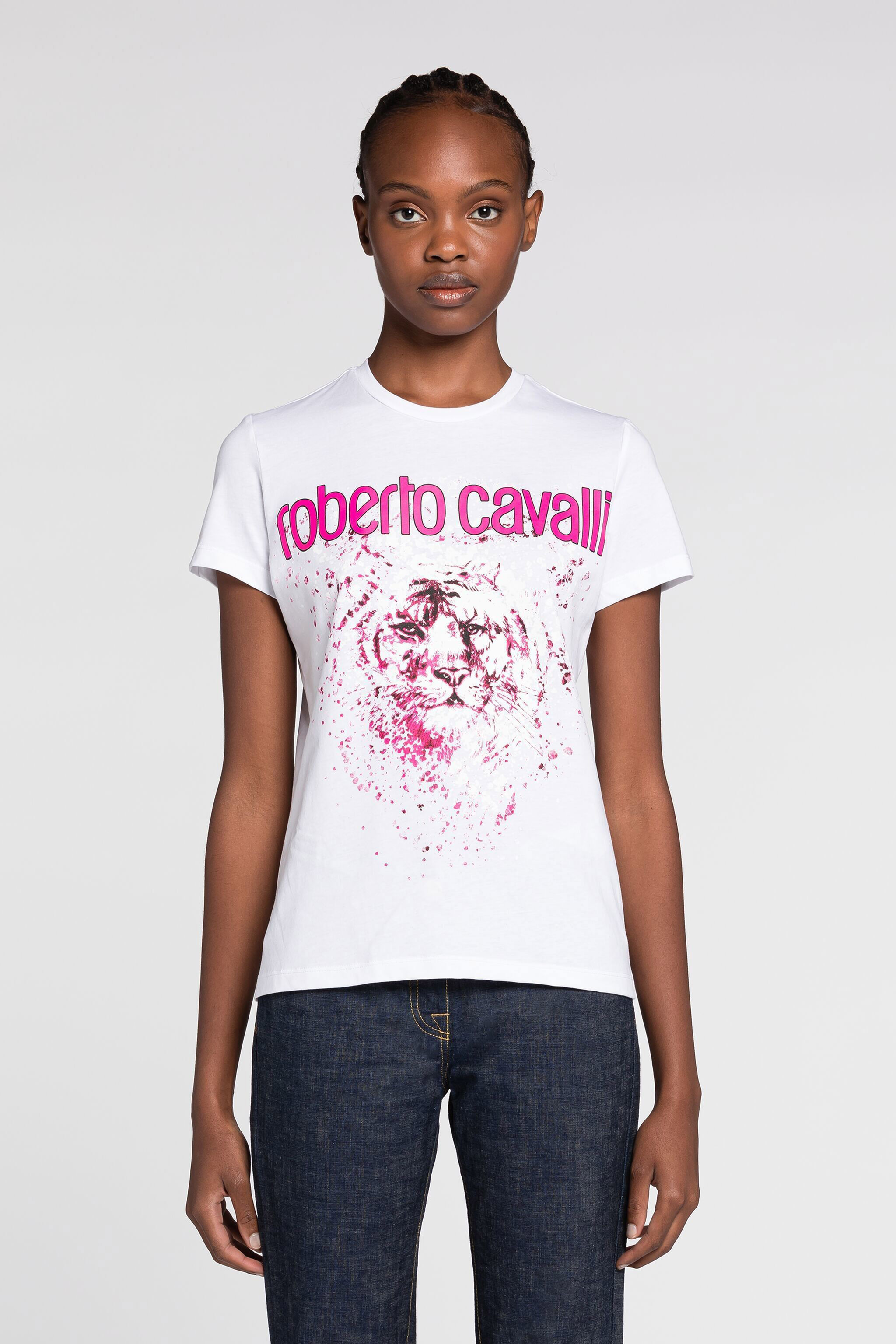 Logo And Tiger-Print Cotton T-Shirt | White | Sale | Roberto