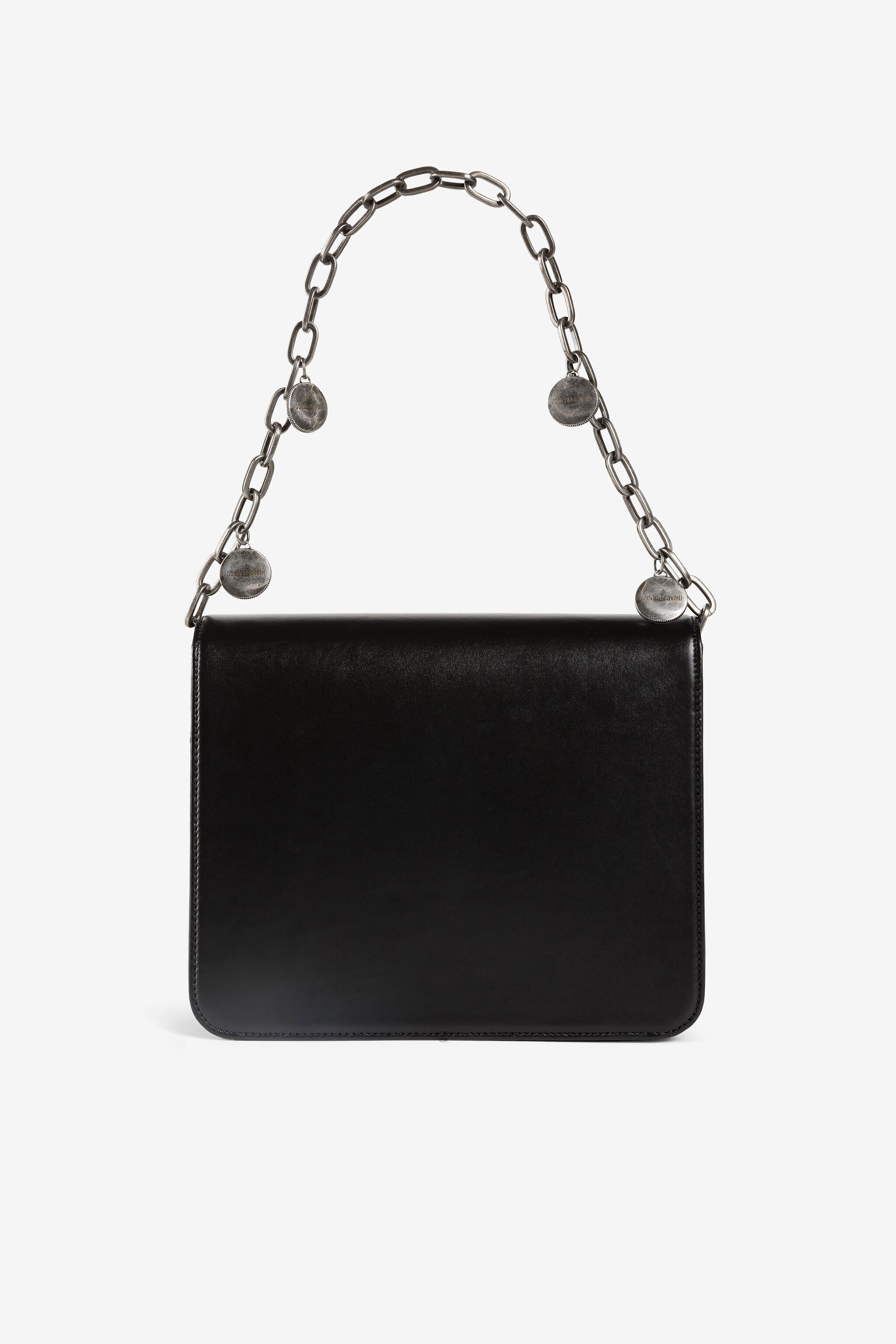 Mirror Snake leather shoulder bag | Black | Sale | Roberto Cavalli MO