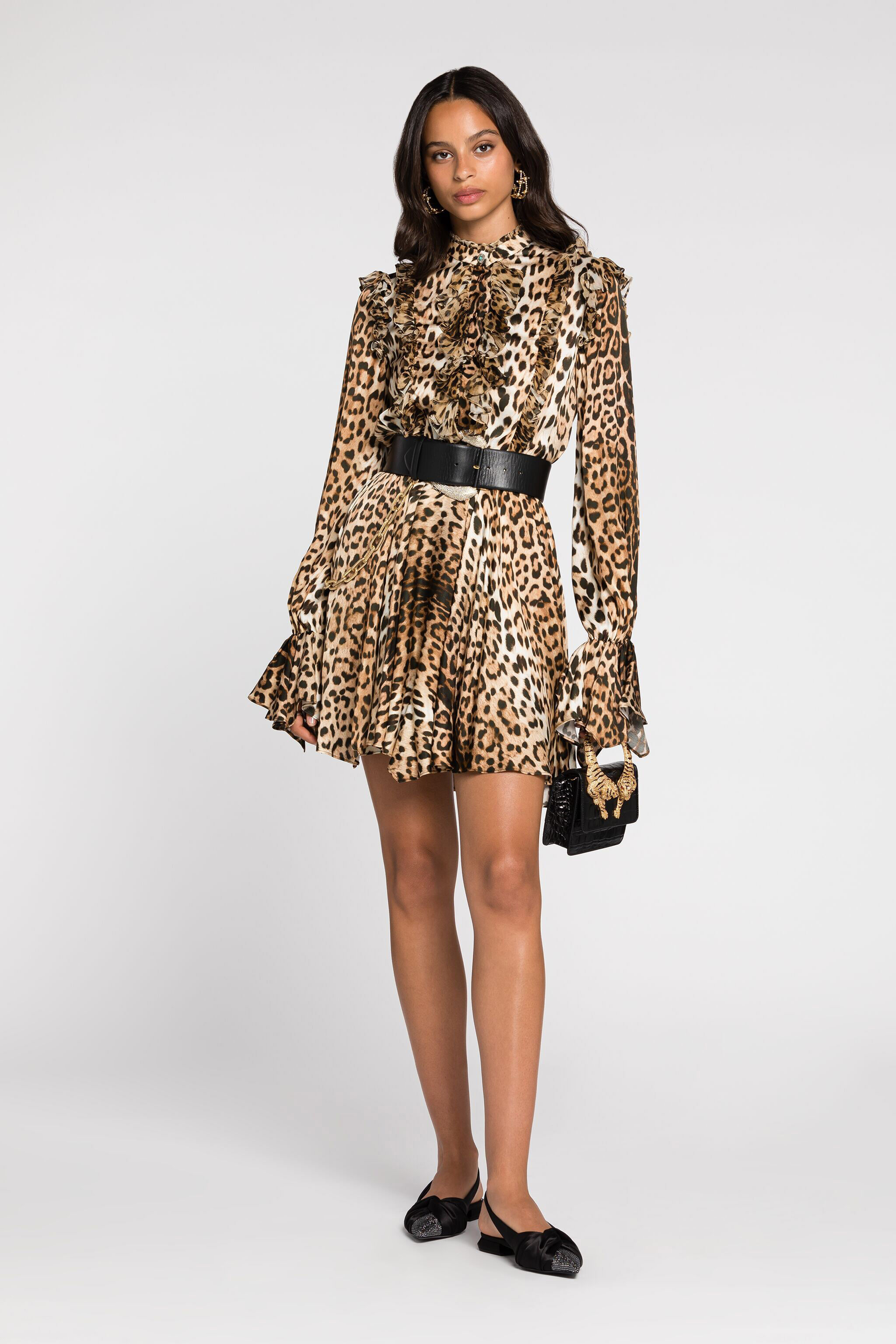 Ruffled-detail leopard-print dress