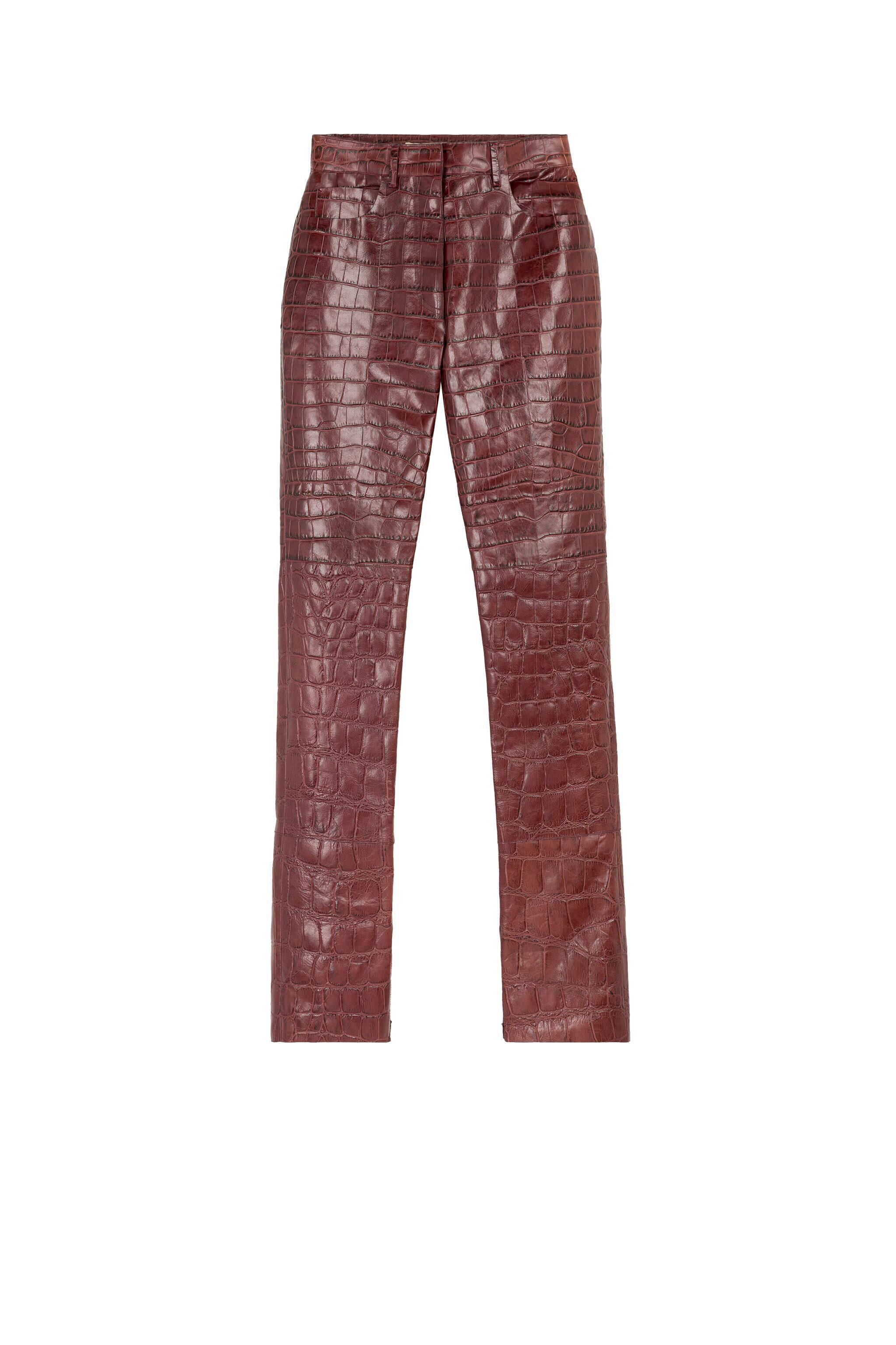 Roberto Cavalli Croc Print Satin Trousers in Gray | Lyst