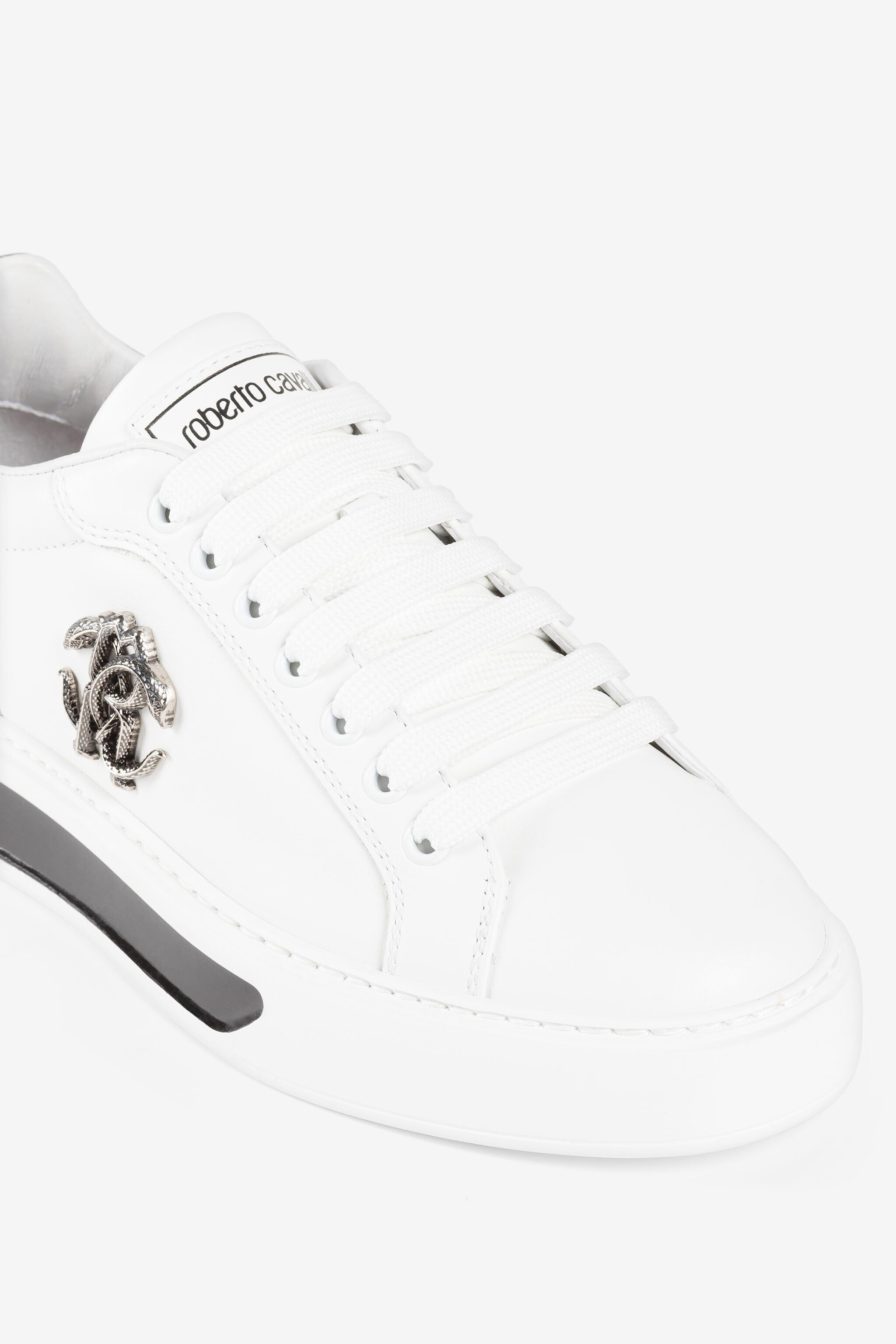 Logo-plaque leather sneakers | WHITE | Women | Roberto Cavalli QA