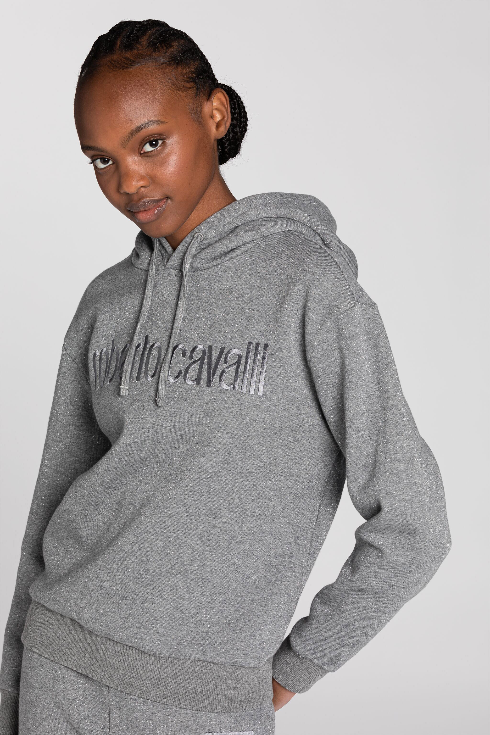 Roberto Cavalli Junior embroidered-logo hooded sweatshirt - Black
