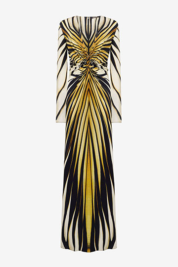 Ray Of Gold Print Long Dress with Deep V-neck