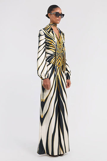 Ray Of Gold Print Silk Catsuit