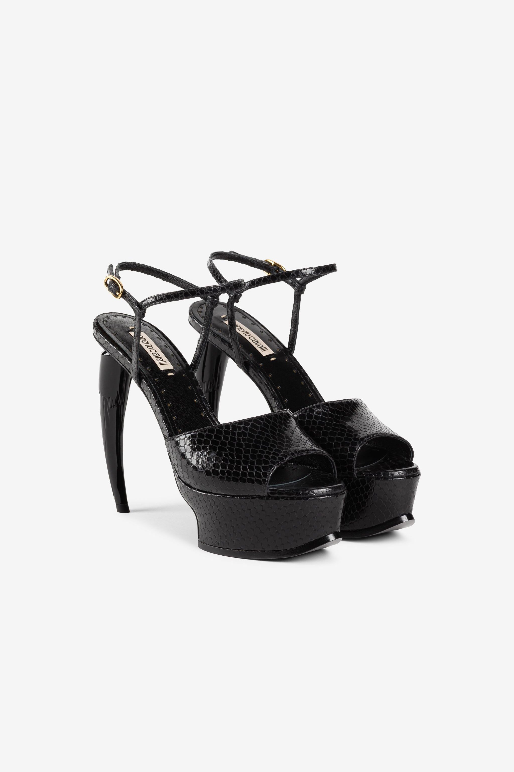 Tiger Tooth platform sandals in Black for Women | Roberto Cavalli®