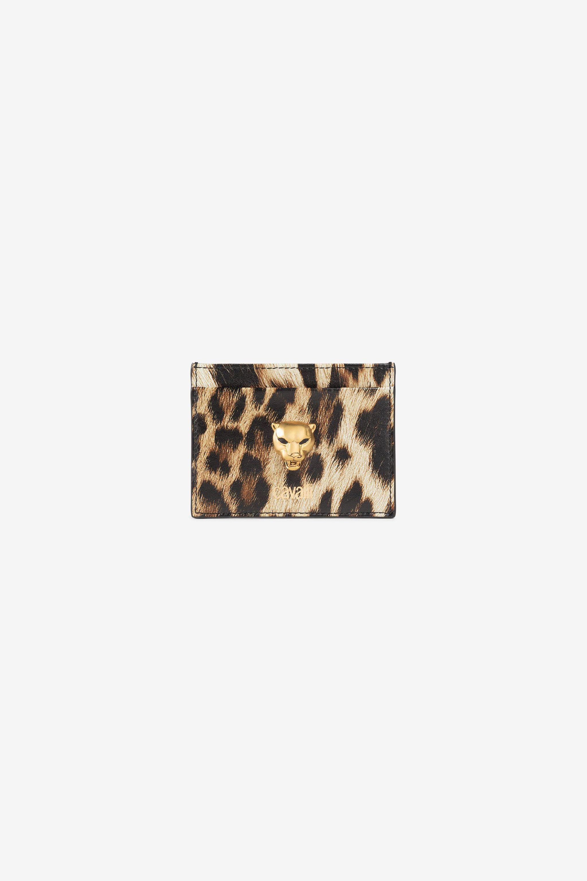Leopard-print Crespo card holder with branded plate in Multicolor for