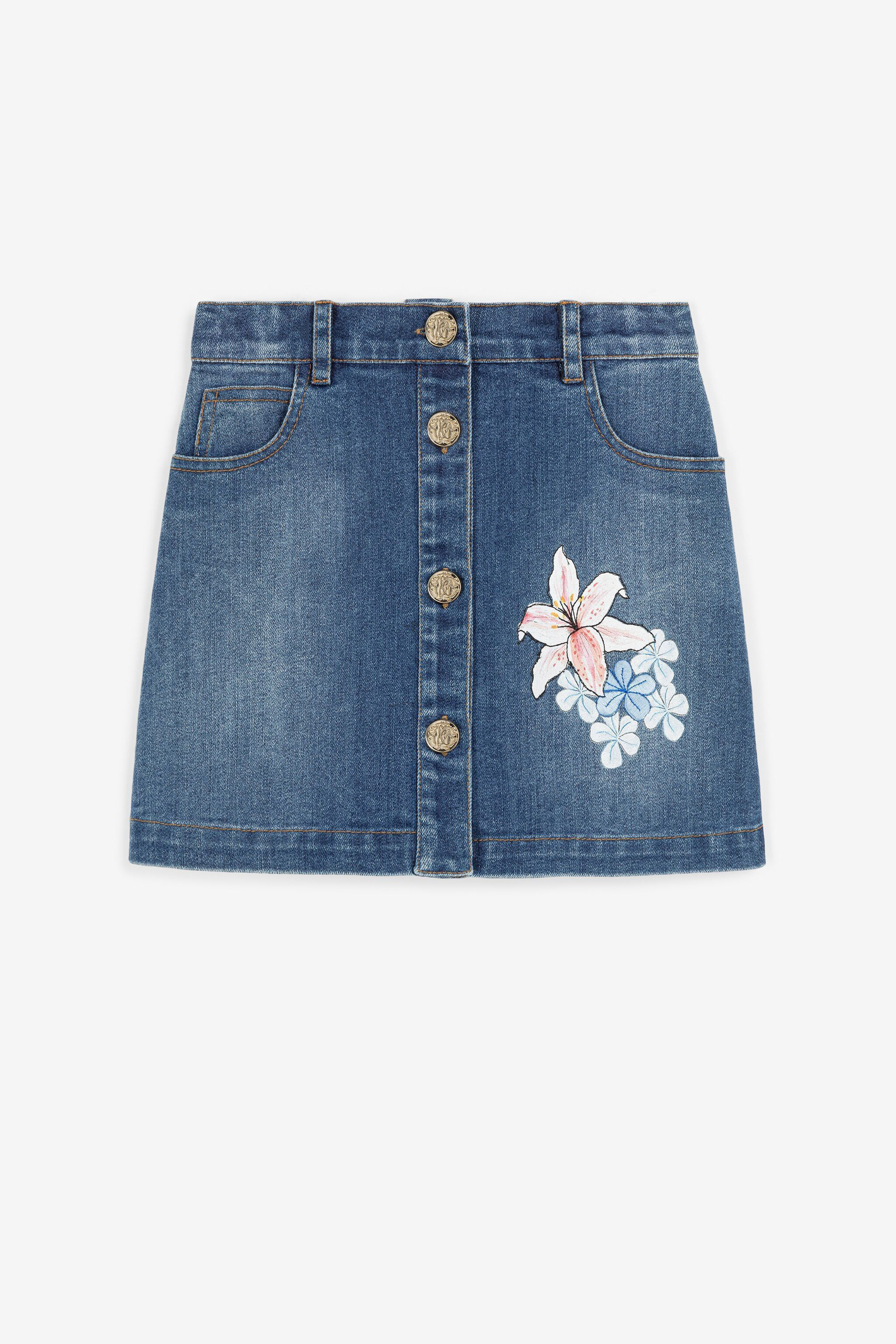 Blue embroidered denim outlet skirt