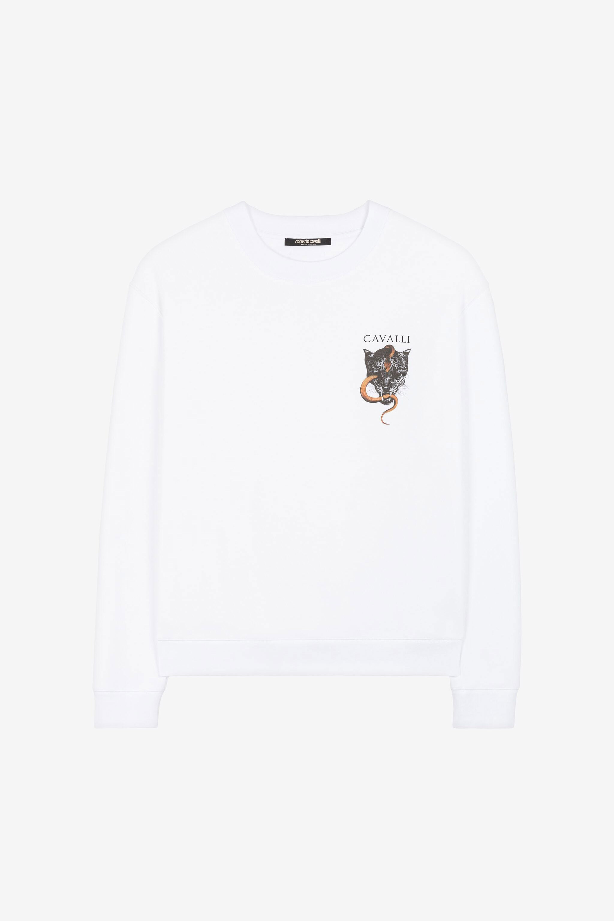 Serpentine Jaguar Print Cotton Sweatshirt OPTIC WHITE Last