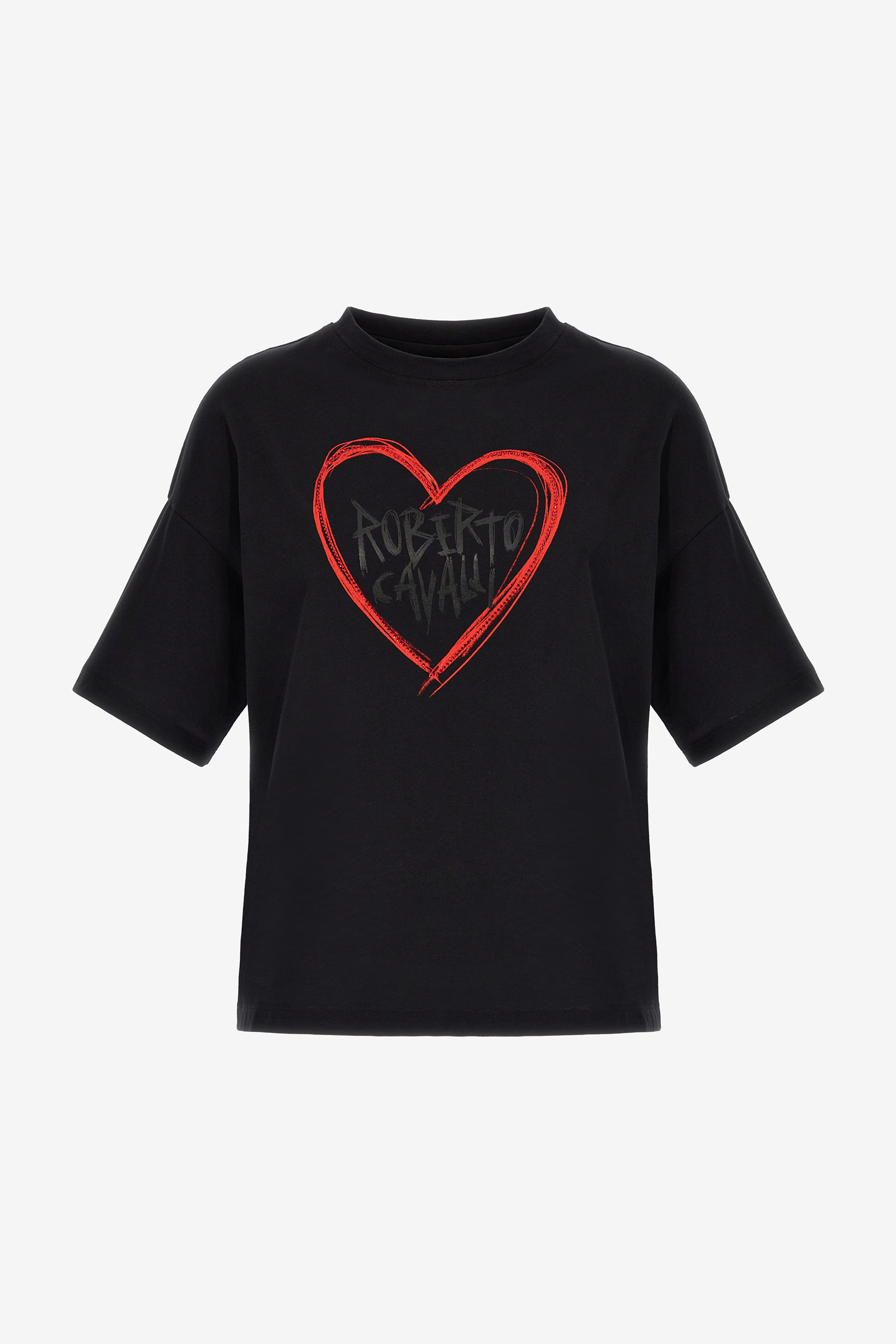 T-shirt with Logo and hearts | Black | Sale | Roberto Cavalli US