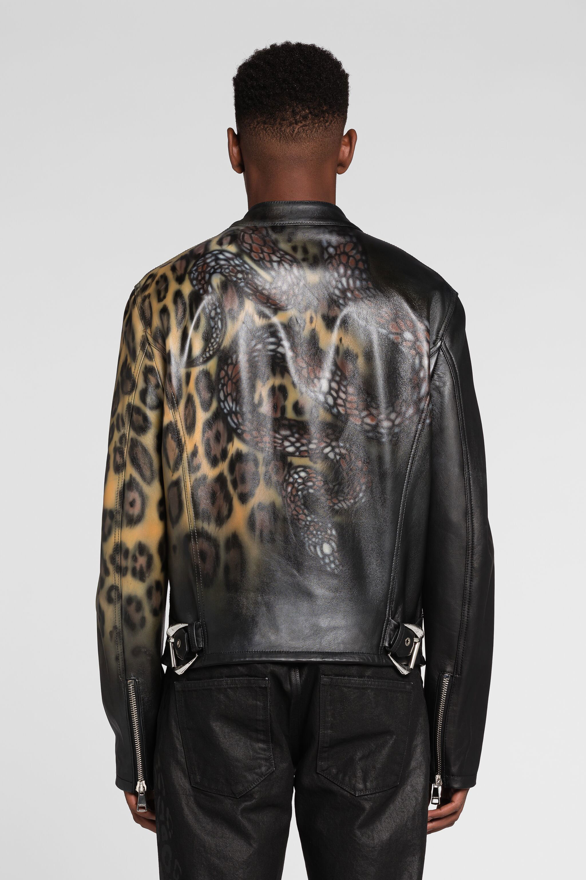 NEW ROBERTO CAVALLI ANIMAL PRINT LEATHER BIKER JACKET for MEN