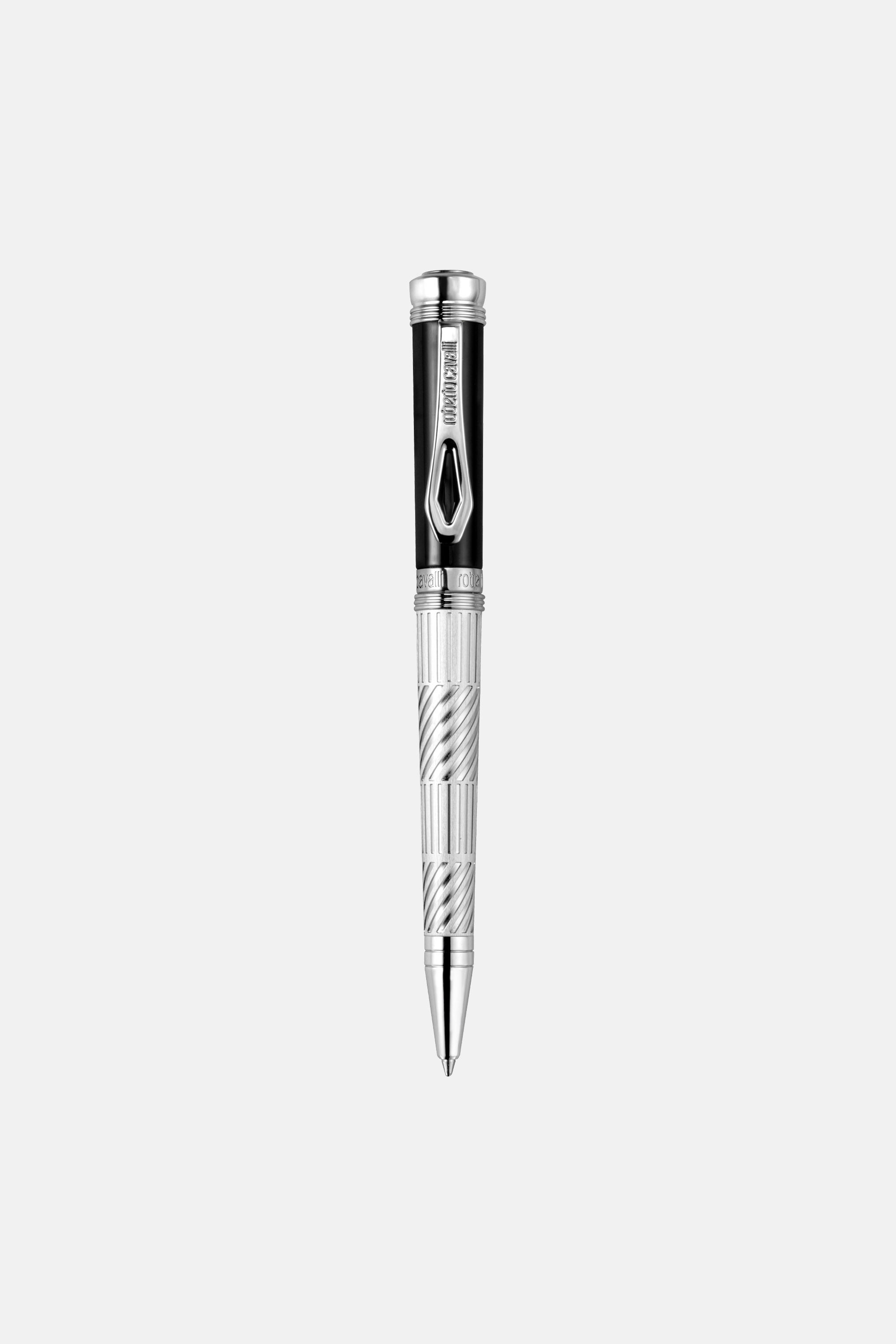 Roberto Cavalli Ballpoint Pen Silver Color Black Lacquer