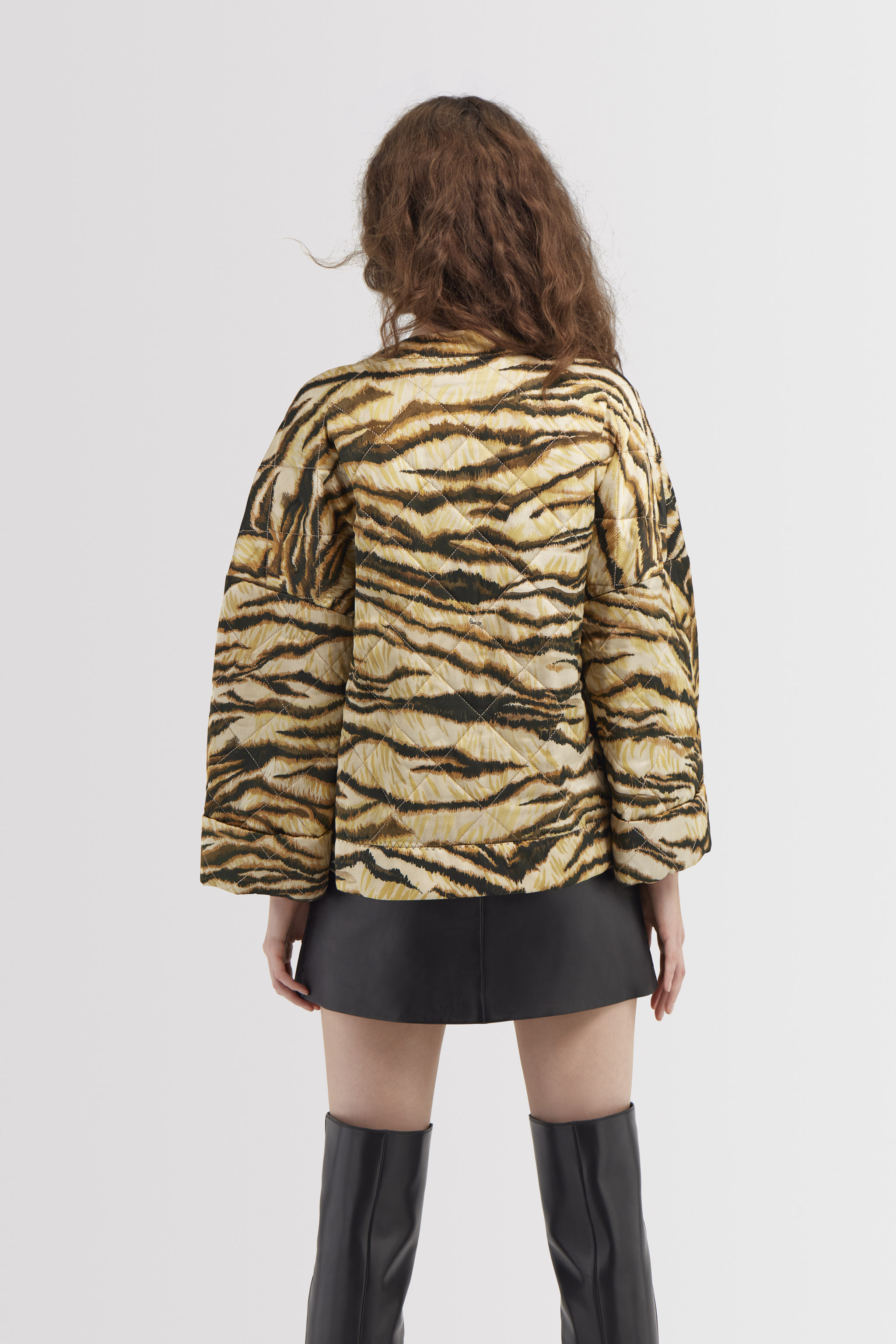 Gold Sequined Tulle Tiger Print Bomber Jacket