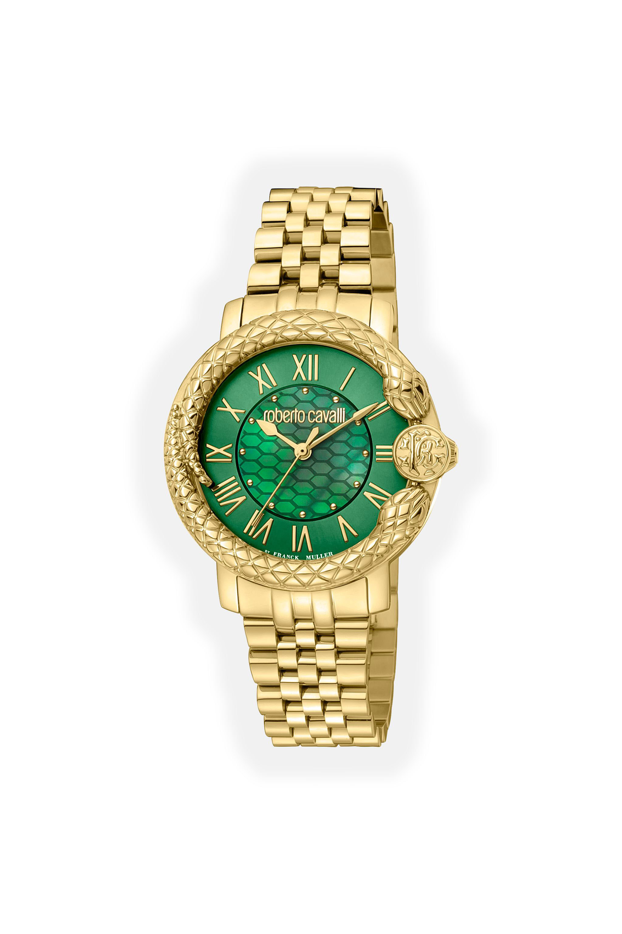 Snake Embossed Watch GOLD GREEN Women Roberto Cavalli JO