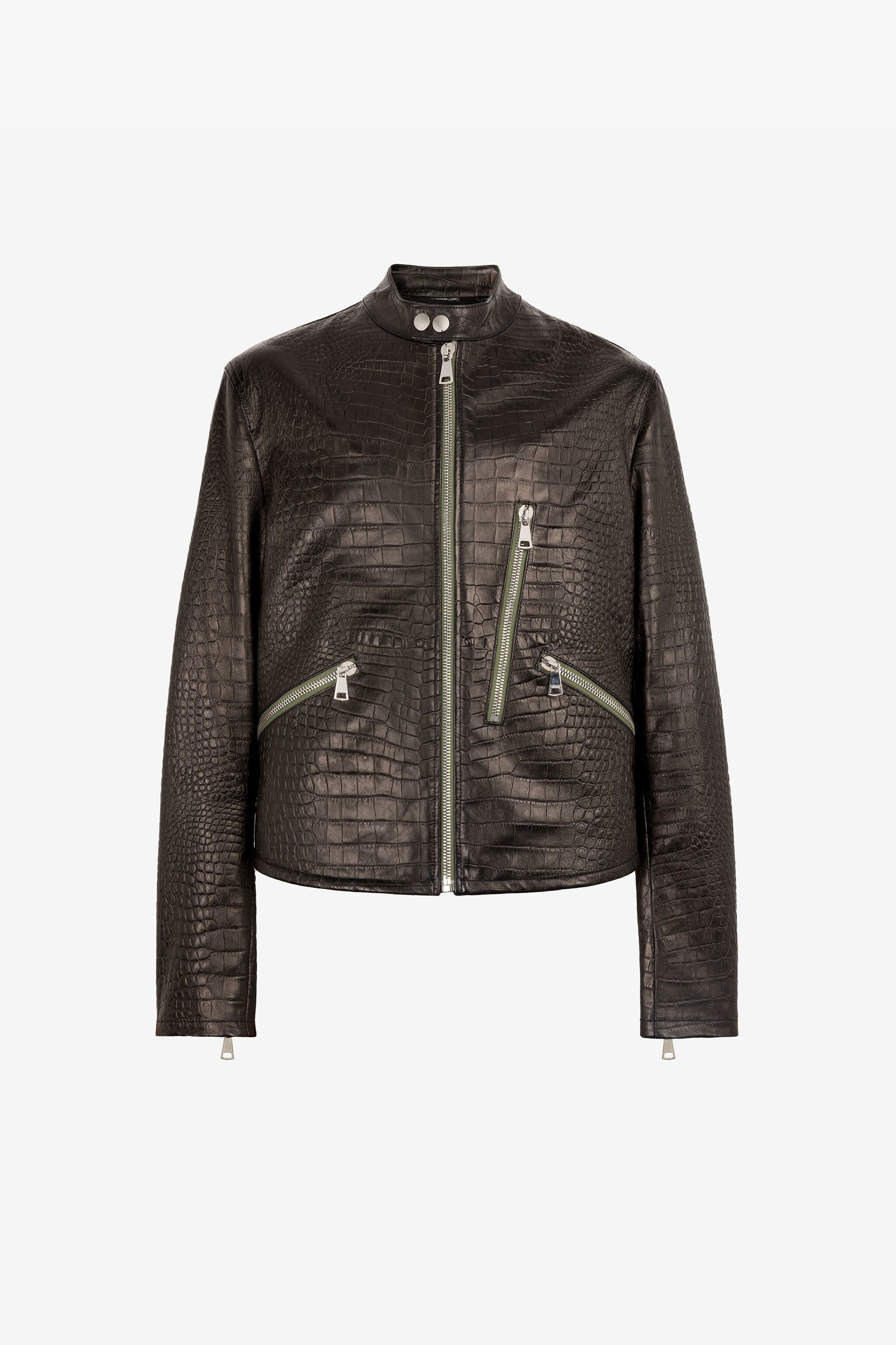 Snakeskin-effect leather jacket | BLACK | Sale | Roberto Cavalli US