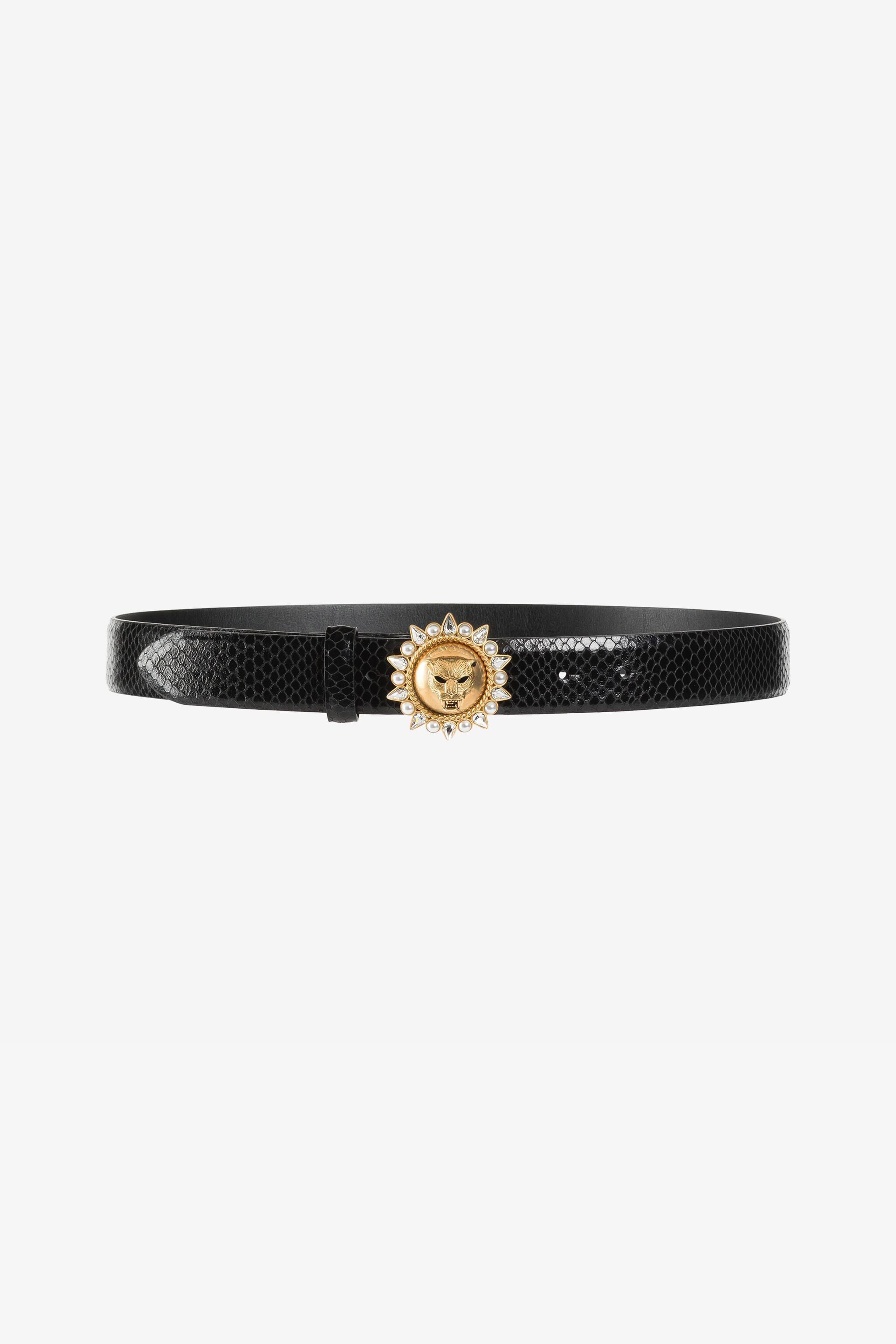 Embellished snakeskin-effect belt, BLACK, Sale