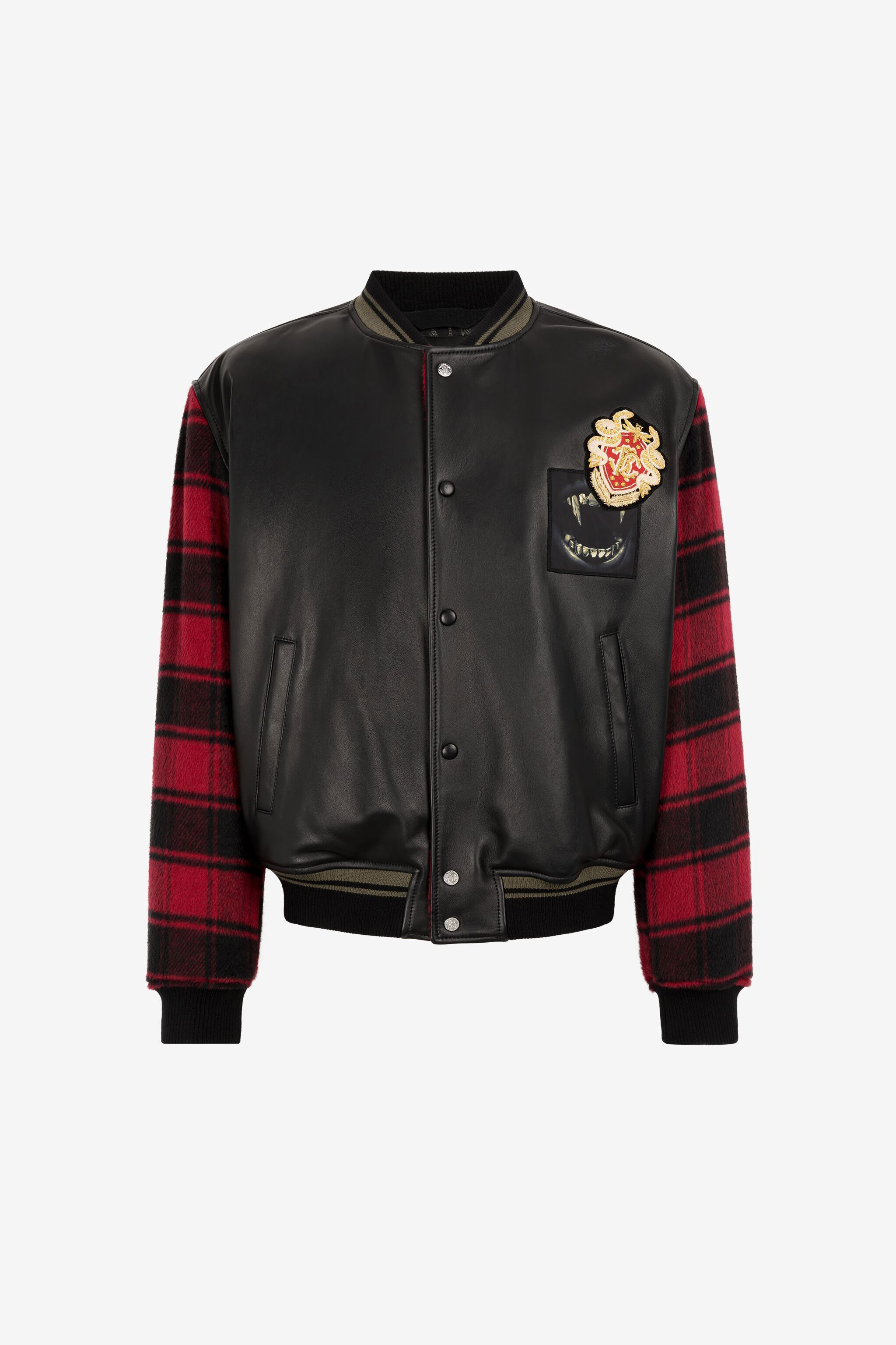 Monogram Applique Tartan Varsity Jacket